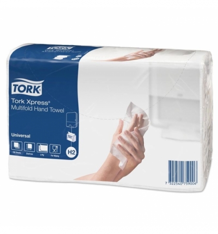 фото: Бумажные полотенца Tork Universal H2 471103, листовые, 190шт, 2 слоя, белые