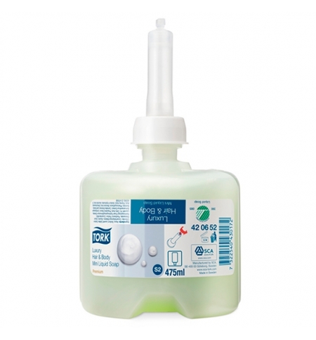 фото: Жидкое мыло в картридже Tork Premium S2 420652, для тела и волос, 475мл